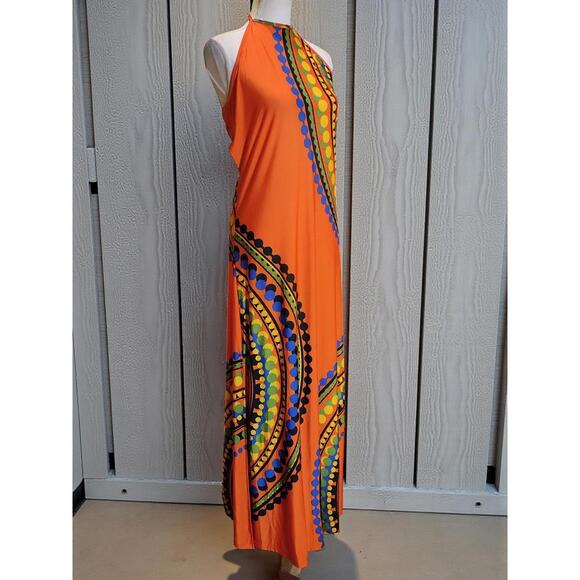 Venus Medium Size Orange Maxi Dress with Colorful Pattern - Picture 5 of 8